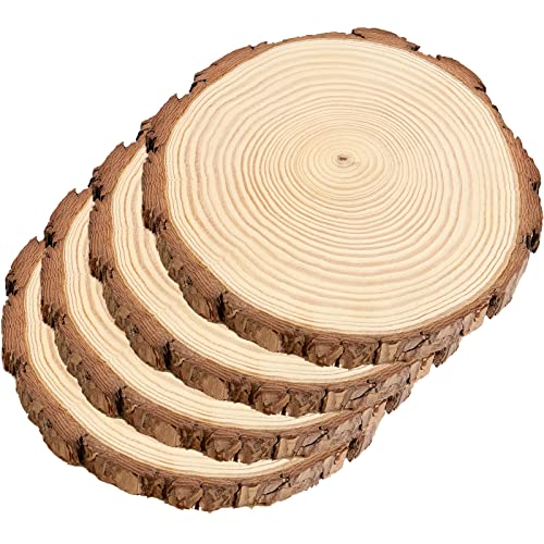 MUKCHAP 4 Pieces 20-23cm Natural Wood Slices, Unfinished Wooden Circles - Image 4