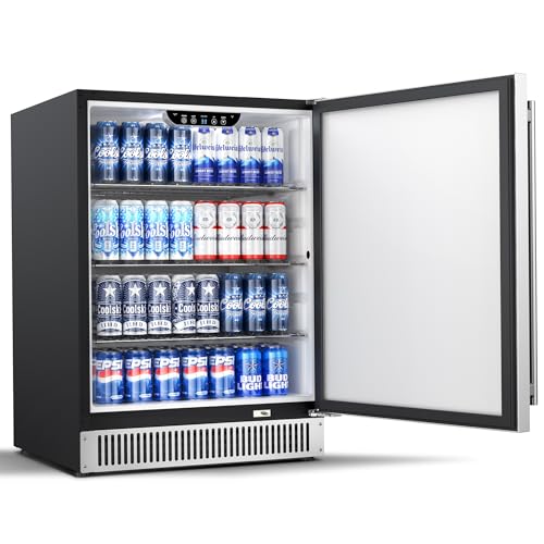 Image of Coolski 24 Inch Outdoor Refrigerator for Patio, 180 Cans Under Counter Beverage Refrigerator Cooler with Stainless Steel Door, Built in or Freestanding for Home Bar Kitchen, ETL, NSF Approved