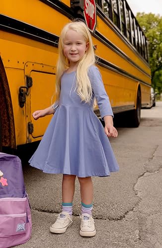 Mightly Girls' 3/4 Sleeve Skater Dress | Organic Cotton Fair Trade Certified Toddler and Kids Clothes, Periwinkle, 62
