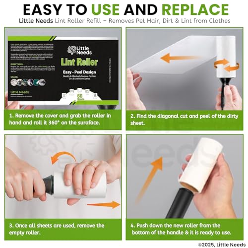 Image of Pet Hair Remover Lint Roller Refills - (6 Refills, Total 360 Sheets) I Extra Sticky Lint Roller Refills, 60 Sheets per Roller I Pet Hair Remover for Clothes, Sofa, Furniture & Coats