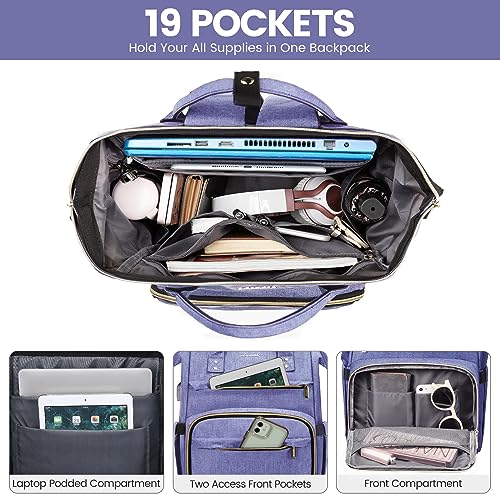 Image of LOVEVOOK Women's 15.6 Inch Professional Travel Backpack, Waterproof College Work Bag with USB Port, Blue-Violet