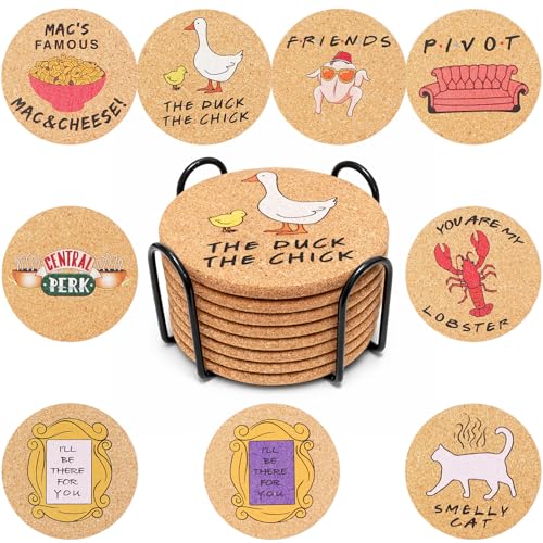 Richunie 9 Stück Friends TV Show Merchandise Lustige Friends TV Show Untersetzer Set Friends TV Show Geschenke für Frauen Kork Untersetzer für Couchtisch Süße Friends Merchandise10 * 10 * 0.6cm