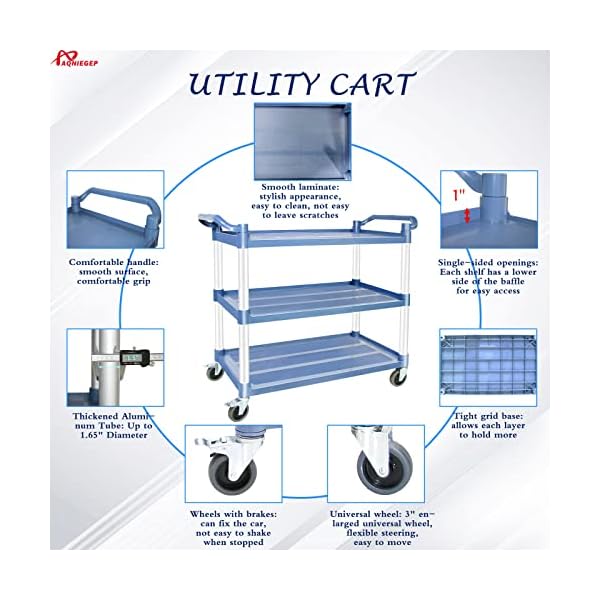 AQNIEGEP-Utility-Cart-with-Wheels-510lbs-Heavy-Duty-Food-Kitchen-Cart-Rolling-Service-Cart-for-Restaurant-Commercial-Office-Lockable-Wheels-Tool-Free-Assembly-3-Tier-Grey AQNIEGEP-Utility-Cart-with-Wheels-510lbs-Heavy-Duty-Food-Kitchen-Cart-Rolling-Service-Cart-for-Restaurant-Commercial-Office-Lockable-Wheels-Tool-Free-Assembly-3-Tier-Grey