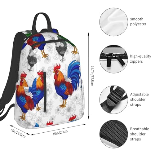 Lightweight Casual Sports Backpack for Men Women, Travel Bag Outdoor Adventure, Rooster Chicken Daypack Rucksack4