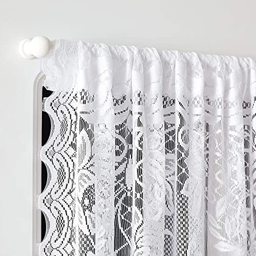 Linenzone White French Door Curtains With Elegant Floral Design. Each Pair Of 2 52 By 72 Inch Length Curtains Come With 2 Matching Tie-Backs. Lace Curtain For Door Window. (Rosa 52 X 72 White) #TOP4