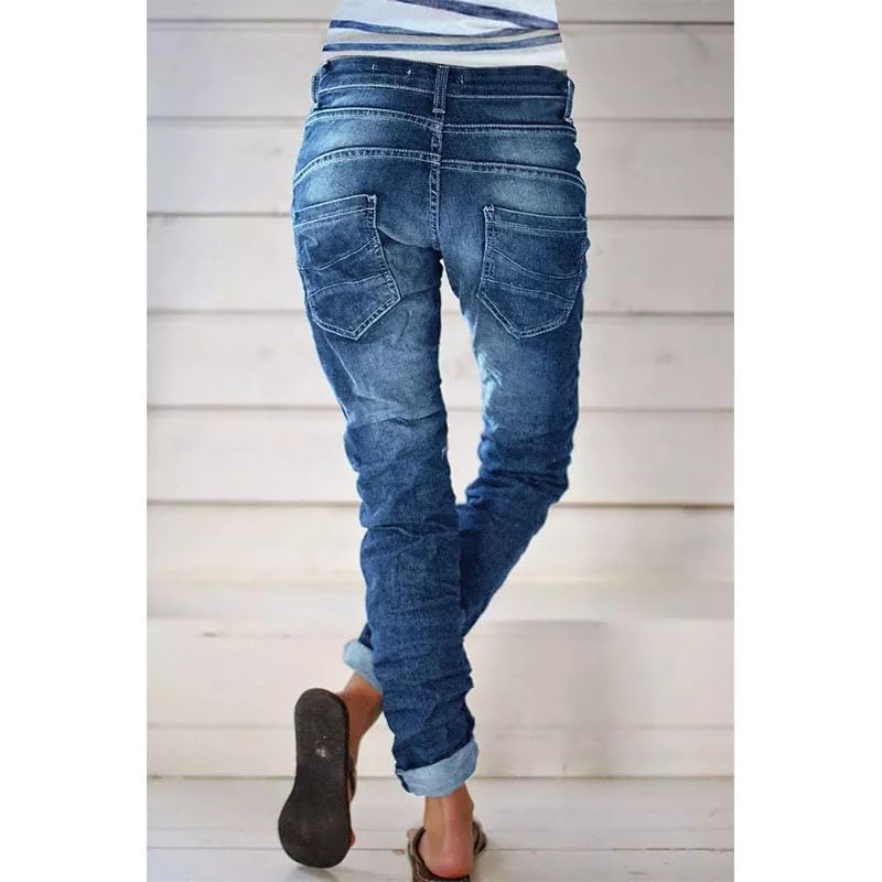 Akivide Women High Waist Jean Casual Loose Baggy Straight Leg Boyfriend Slouchy Button Fly Roll Hem Denim Pants2