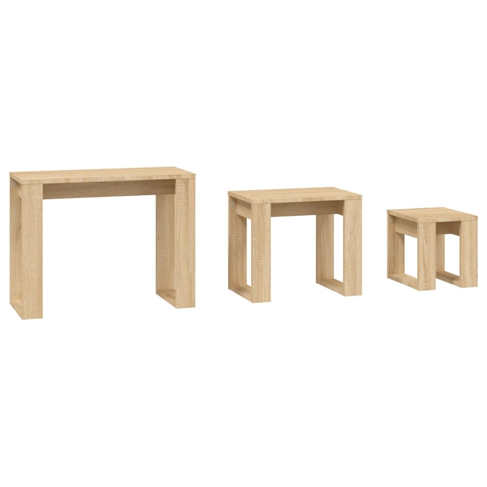 Brokky Mesas apilables 3 pzas Madera contrachapada Color Roble Sonoma Juego De 3 Mesas Auxiliares Anidadas