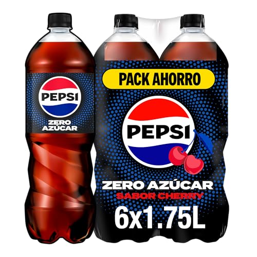 Pepsi zero Cherry Refresco de cola con cero azúcar y cero calorías, packs de 6 botellas de 1.75 litros, 10.5 litros en total