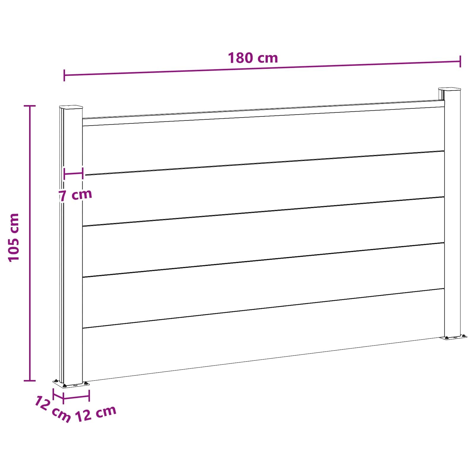 Panneau de clôture WPC et aluminium gris 180 x 105 cm avec poteaux rigides pour jardin terrasse extérieur, barrière modulable décorative offrant sécurité, intimité et protection durable