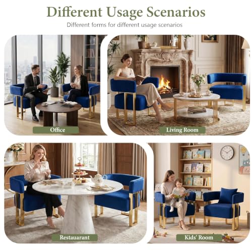 Image of Navy Blue Velvet Accent Chairs Set of 2, Barrel Armchairs Living Room | STHOUYN Bedroom Side Chairs, Velvet Upholstery, Curved Barrel Design, Padded Armrests, Wide Seats, Office Small Space Seating