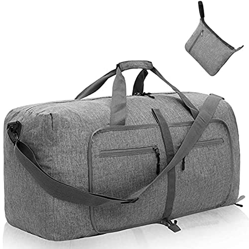 TOFFCAEA Reisetasche 65L mit Schuhfach, Faltbare Reisetasche, Urlaubstasche mit Mehreren Taschen, Leichte Sporttasche,Wasserdicht, Verschleißfest, fur Reisen, Gym, Camping (Grau, 65L) Cover