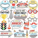 Fangleland 24pcs Race Car Photo Booth Props for Boys or Girls, Racing Theme Happy Birthday Decorations, Baby Shower Party Favors Supplies