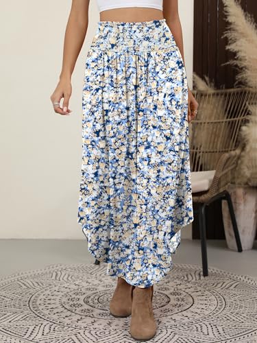 Image of ANRABESS Women's Maxi Skirts Summer Boho Floral High Waisted Flowy Swing Pleated Beach Long Skirt with Pockets