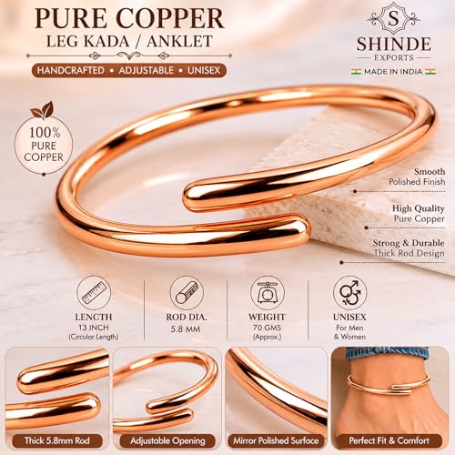 Image of SHINDE EXPORTS adjustable pure copper leg anklet bracelet kada for men and women indian jewelry