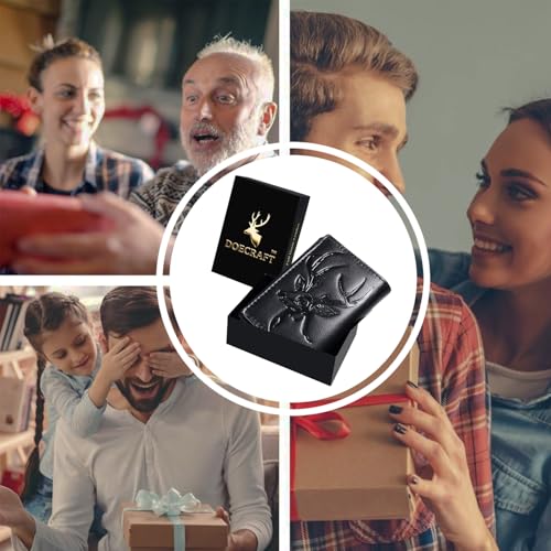 Image of Men's Genuine Leather RFID Wallet | Premium Slim Red Wallet for Men with Deer 3D Print | 8 Card Slots Secure and Durable | Casual Stylish | Formal & Gifting Use, Golden (Black)