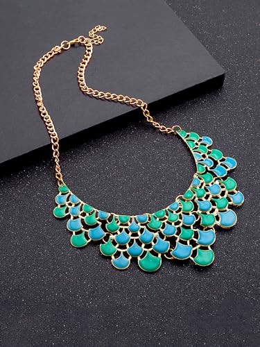 Image of Yellow Chimes Choker Necklace for Women Retro Bohemia Leaves Blue Green Choker Necklace for Women and Girls