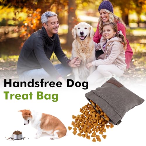 Canvas Dog Treat Pouch, Portable Puppy Dog Training Treat Pouch with Carabiner, Hands-Free Auto Closing Pet Snack Reward Pocket, for Pet Training Travel or Outdoor Use(Grey) Canvas Dog Treat Pouch, Portable Puppy Dog Training Treat Pouch with Carabiner, Hands-Free Auto Closing Pet Snack Reward Pocket, for Pet Training Travel or Outdoor Use(Grey)