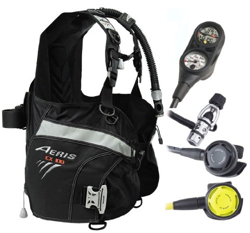 Aeris EX100 Jacket Style Scuba Diving BCD, Regulator, Dive Computer, Octopus, BC Package