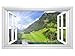 3D Wandmotiv Berge Fenster Alpen Landschaft See Wandbild Wandsticker Wandtattoo Wohnzimmer Wand Aufkleber 11E322, Wandbild Größe E:ca. 168cmx98cm