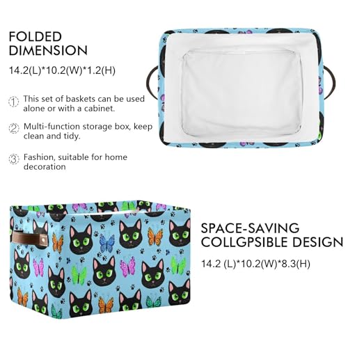 Boîte de rangement chat noir et bleu rectangulaire pour vêtements - 4