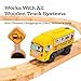 Motorized School Bus for Wooden Track - Yellow Schoolbus Themed Battery Operated - Includes Wooden Bus Stop Sign - Electric Powered Engine Toy for Wood Track for Kids