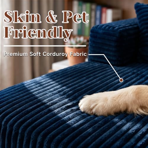 Image of 118 inch Modular Sectional Sofa with Chaise & Ottoman, Navy Blue