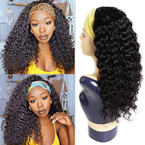Ubest Water Wave Headband Wigs for Black Women Non Lace Front Wigs Brazilian Virgin Hair Wet and Wavy Headband Human Hair Wigs 150% Density (14 inch, Deep Wave)
