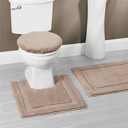 InterDesign Spa Toilet Mat, Microfibre Polyester Bathroom Rug with Non-Slip Backing for the Toilet, Linen