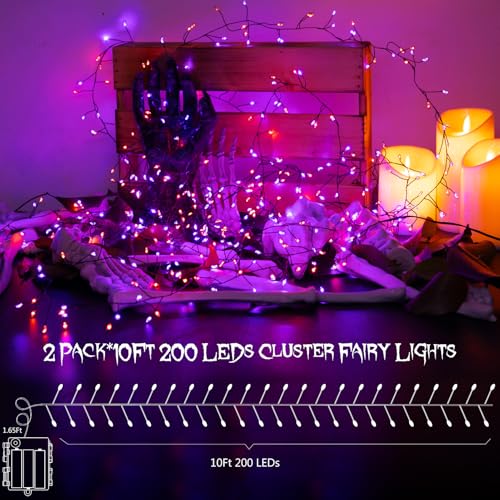 Image of BSGlobal 2 Pack Total 20Ft 400 LED Battery Operated Halloween Fairy Lights