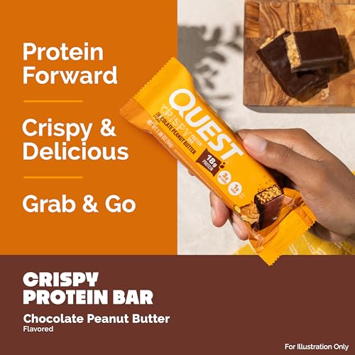 Image of Quest Nutrition Crispy Chocolate Peanut Butter Hero Protein Bar, 18g Protein, 1g Sugar, 3g Net Carb, Gluten Free Protein Snack, Keto Friendly, 12 Count