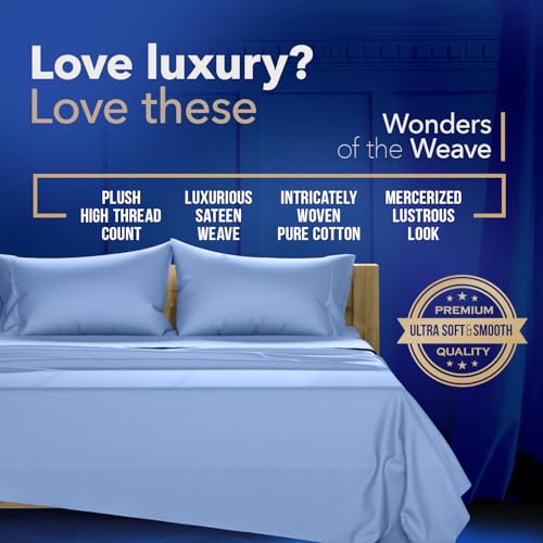 Image of TEXAS LINEN CO. 100% Egyptian Cotton Split King Sheet Sets - Luxury 1000 Series Lonestar Lovin' Collection Split King Sheet Set (5 PC, Deep Blue), Cooling, 16 inch Deep Pocket Sateen Hotel Bed Sheets