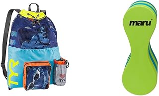 TYR Unisex's Big Mesh Mummy Backpack Bag, Blue/Yellow, One Size & Maru Swimming Pull Buoy Float, Adults and Kids, Swimming Aid Equipment for Stength Training