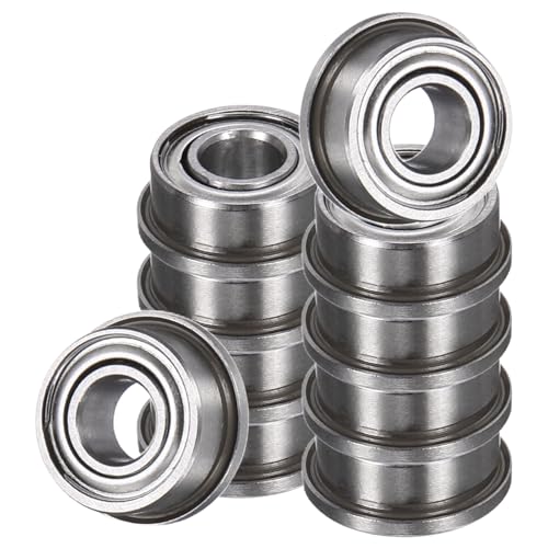 sourcing map 10Pcs F684ZZ Flanged Ball Bearings, 4 x 9 x 4mm Double Shielded Chrome Steel Deep Groove Bearing, ABEC5