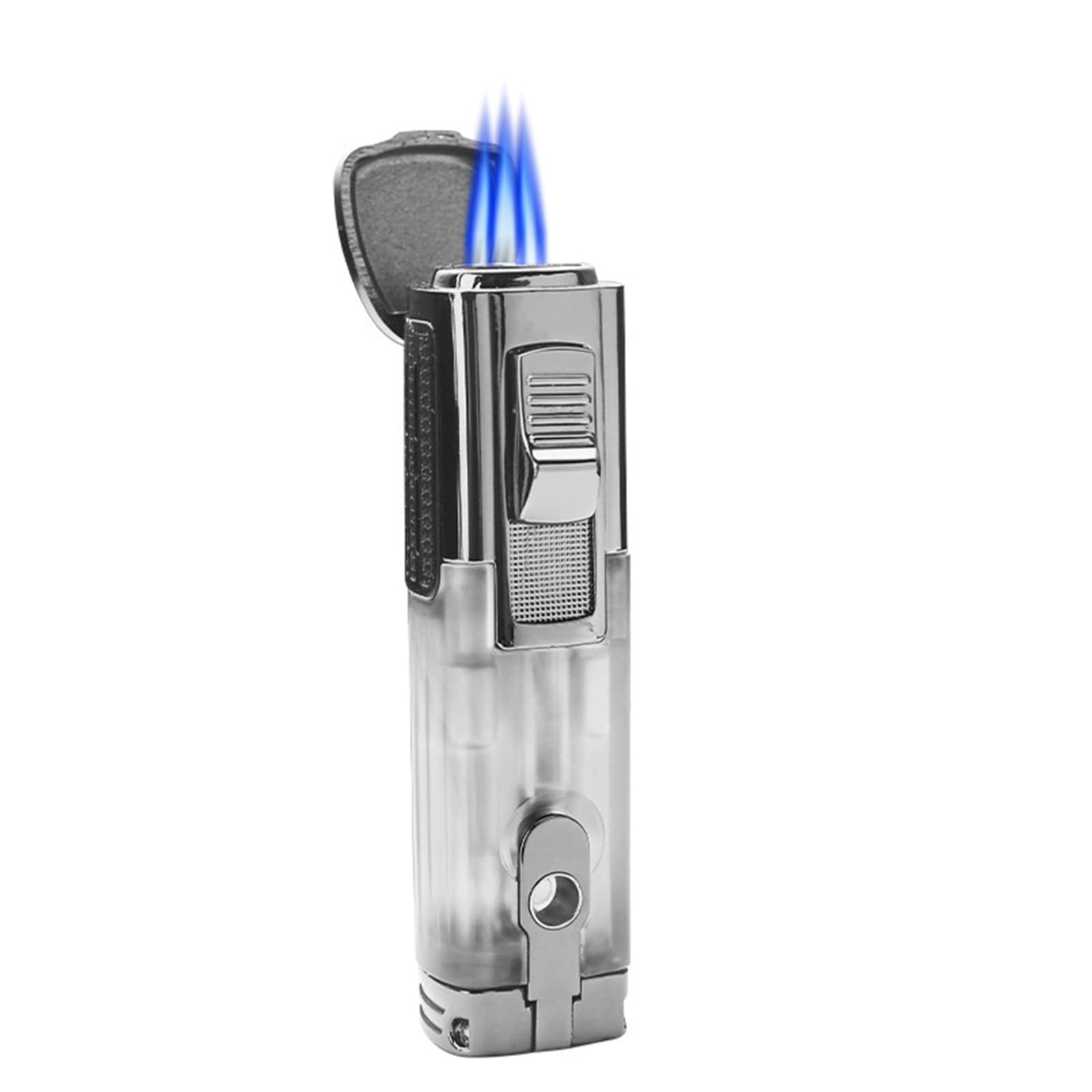 Encendedores de Antorcha Encendedor de Cigarros Triple Jet Llama Encendedor de Butano Llama Azul Fuerte Encendedores de Gas Recargables Combustible Visible con Caja de Regalo