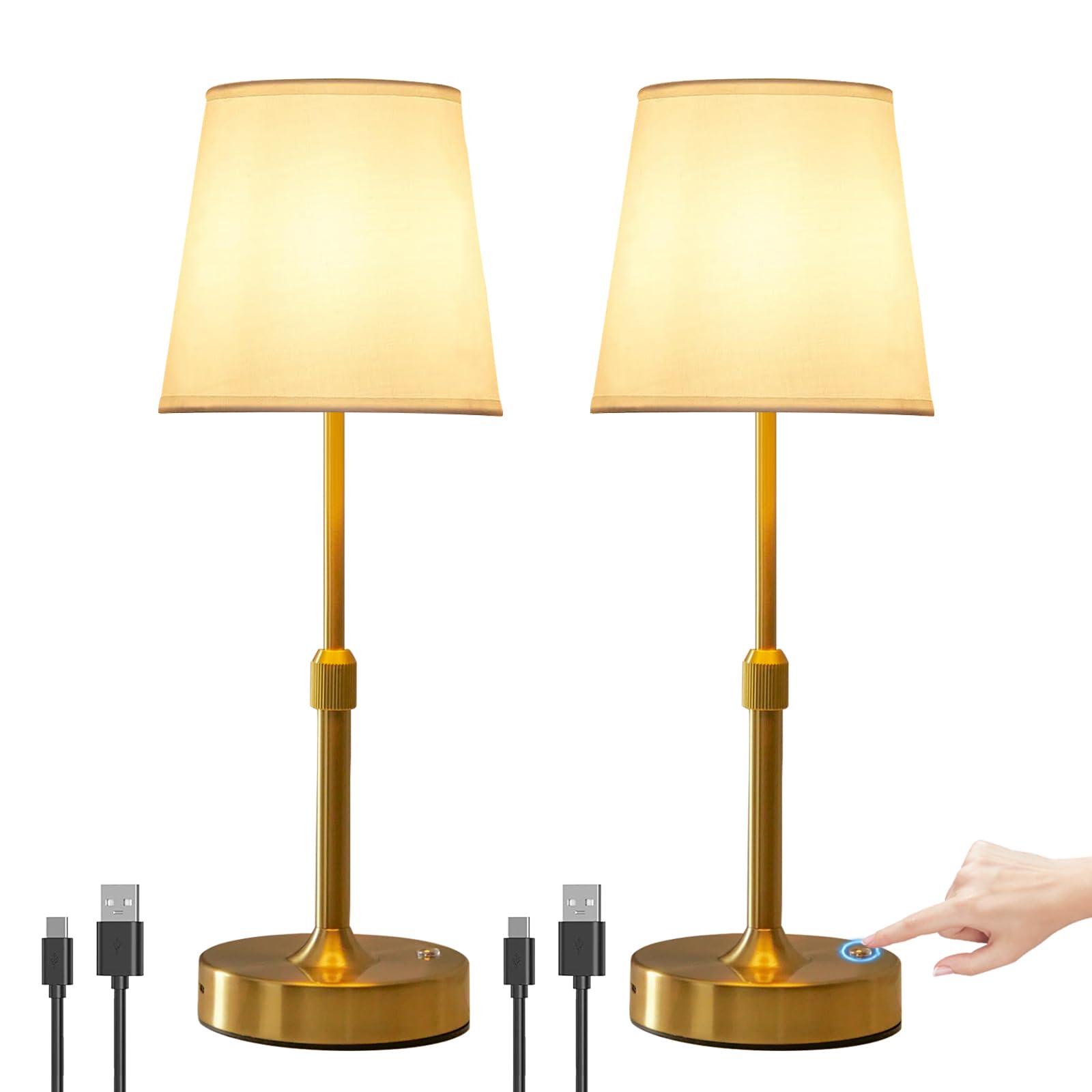 Lot de 2 Lampe de Chevet Tactile, LED Lampe de Table Sans Fil Batterie