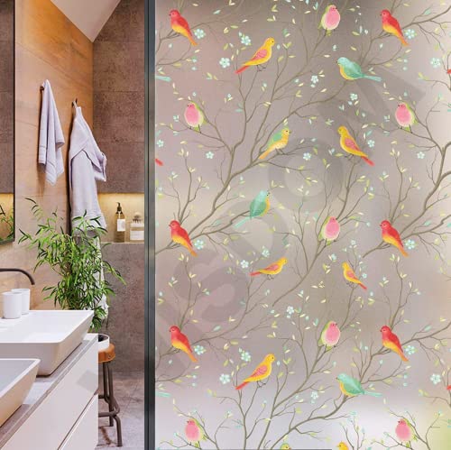 Image of WISDOM Privacy Window Film Frosted Glass Film Glass Film No Glue Anti-UV Window Sticker Non Adhesive for Privacy Office Meeting Room Bathroom Living Room (Color Birds Frosted, 12 x 100 inch)