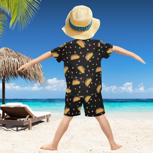 Image of visesunny Funny Boy's 2 Pieces Shirt and Short Set Casual Shirts Short Sleeve Beach Shorts Summer Outfits for 3-10 Years Kids