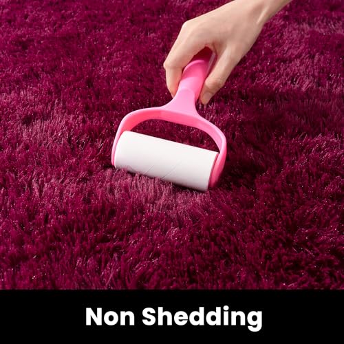 5x7 Rugs for Living Room - 1.4" Height Pile Plush Rug - Non-Slip Fluffy Throw Carpet for Bedroom - Burgundy