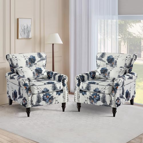 PALLOME Oversized Floral Accent Chair Set of 2, Upholstered Living
