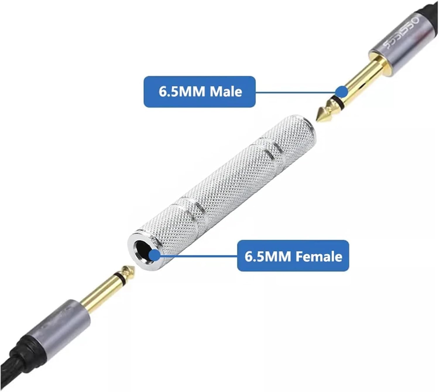 5PCS 6.35mm Jack to Guitar Audio Cable Extender Connector Converter 1/4" Cord Female Adapter Coupler(5PCS)