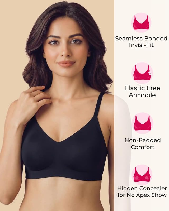 Image of Tweens Cotton Non-Padded Bonded Bra for Women | Full Coverage Wire-Free Bra | Hidden Concealer | Seamless No-Dig Comfort | Breathable Cotton | Elastic-Free Bottom Band & Side Wings | Pack of 1|