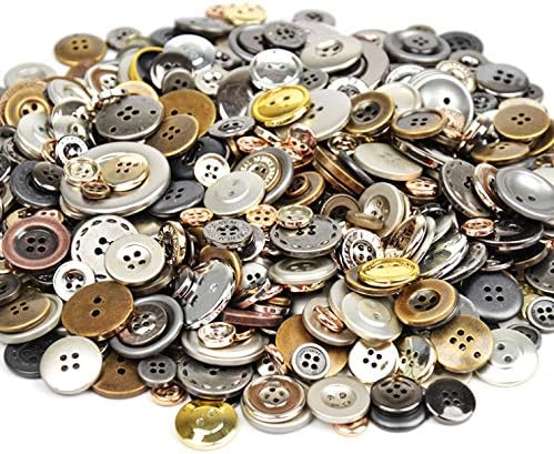 Wankko 600 Pcs Round Craft Buttons Sewing Buttons Sewing Fasteners Basic Buttons for Knitting DIY Crafts Children's Manual Button Painting, Assorted Sizes and Colors, 2 and 4 Holes (Metal Color)