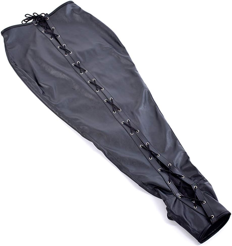 Mummy Costume Mermaid Restraint Legs Adjustable Leather All-Inclusive Bag Fetish Sex Bondage Kit (L:Height:68.9-72.8 inch;Weight:143.3-176.3 Ib, Black1)