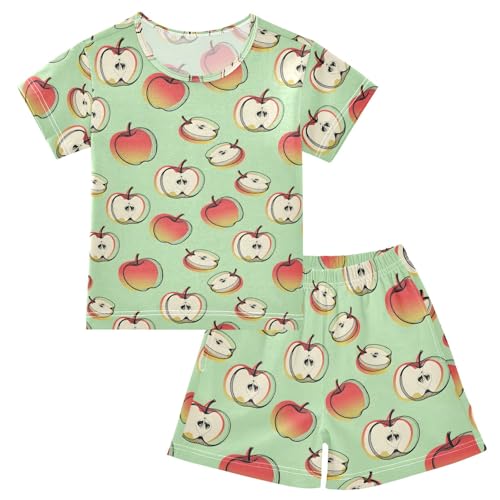 Apple Green Cartoon Cute Pattern Summer Cute Pajama Sets, Short Sets for Daily Wears and Sleep Wears