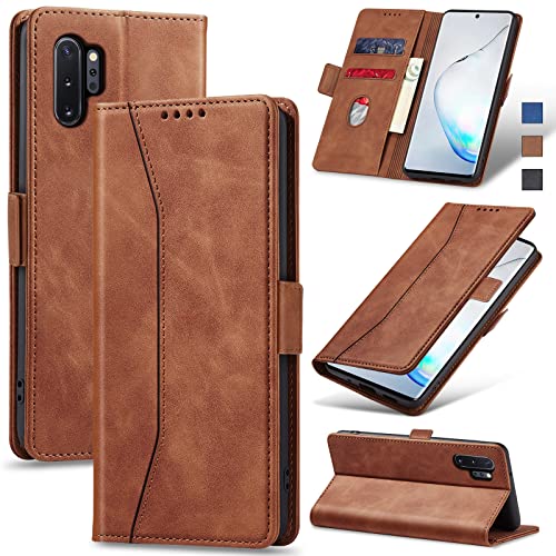 Jasonyu Funda para Samsung Galaxy Note10 Plus,Cuero PU Carcasa,Tipo Libro Flip Case con Tarjetas y Cartera,Soporte Plegable,Cierre magnético,Capa (Marrón)