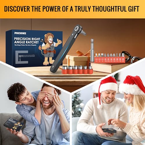 Pocione PC002 Right Angle Screwdriver Mens Gifts - 90 Degree Offset Ratcheting Screwdriver Pocket Mini Low Profile Ratchet Wrench Bit Socket Set thumb #2