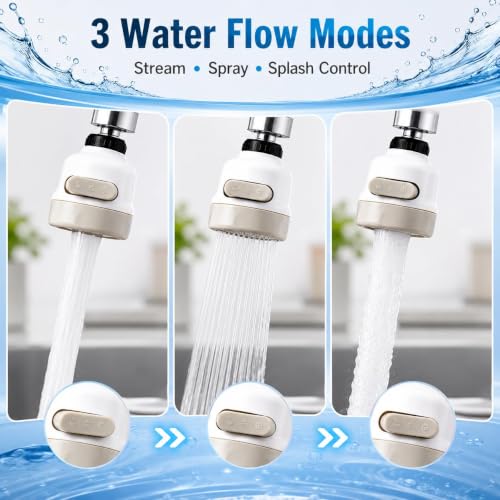 Image of ROSE MI Flexible Kitchen Tap Head Movable Sink Faucet 360 Rotatable ABS Sprayer Removable Anti-Splash Adjustable Filter Nozzle Swivel Water Saving Aerator 3 Modes Kitchen tap, Polished (Pack of 2)