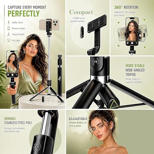 Image of CIRYCASE Selfie Stick Tripod, 67 inch /170CM Reinforced Tripod for Mobile Phone, Multi-Functional Bluetooth Long Selfie Stick for Travel, Vlogging, Compatible with iPhone and All Smartphones