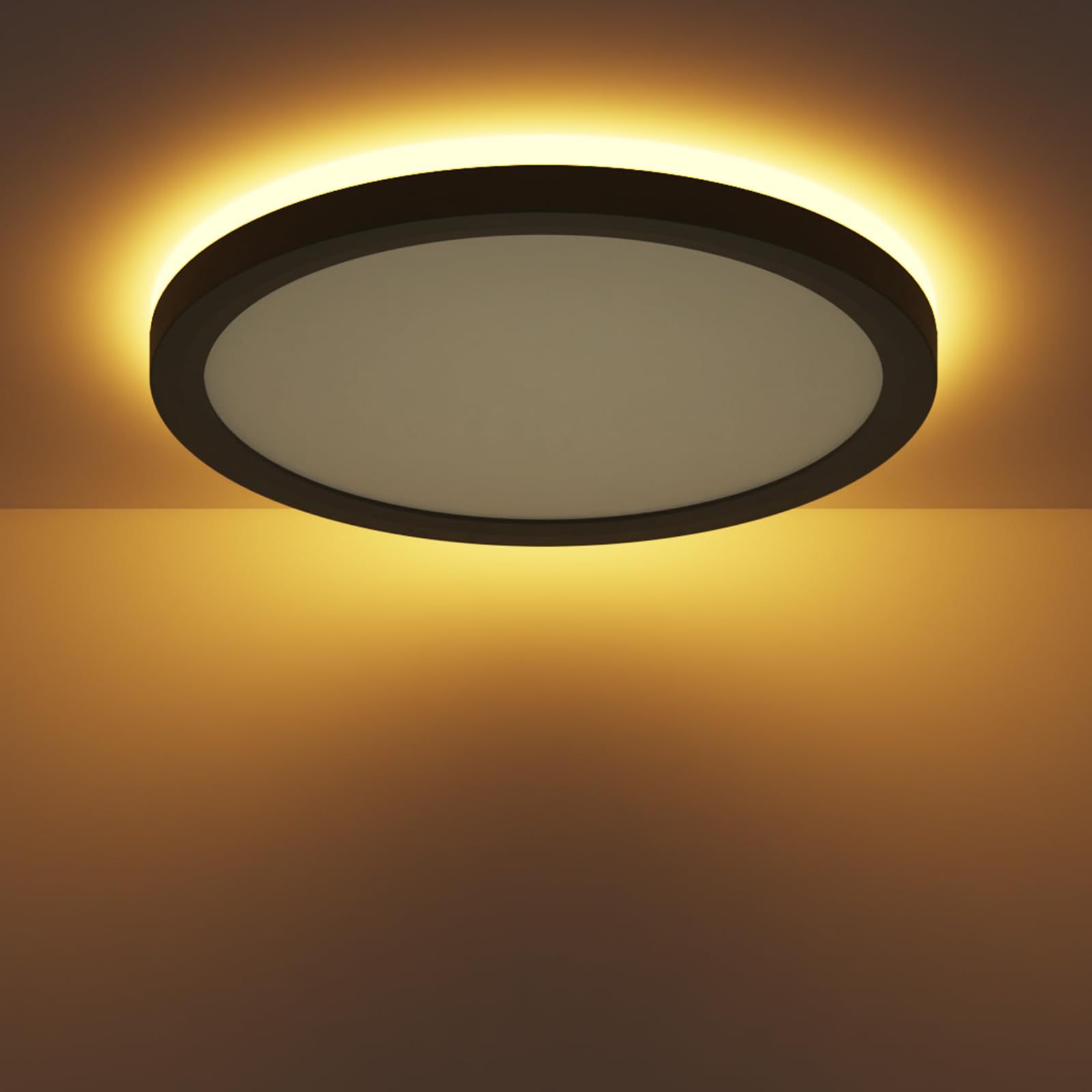 zemty 30W Deckenlampe LED Deckenleuchte Flach Schwarz mit 6W Nachtlicht, 4200LM 2700K/ 3000K/ 4000K/ 5000K/ 6500K Wählbar Rund Schlafzimmer Lampe, Ø38x2.6 cm Led Panel für Wohnzimmer Küche Esszimmer