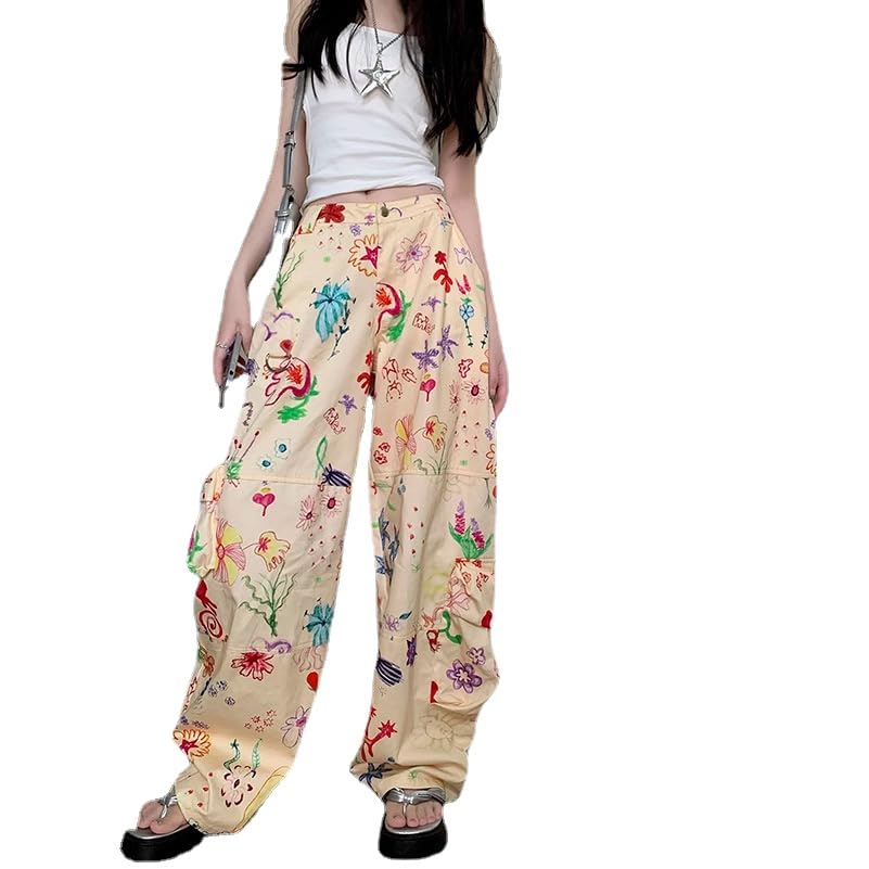 Women's Cargo Jogger High Waisted Wide Leg Pants Casual Print Cargo Trousers Y2K Pants